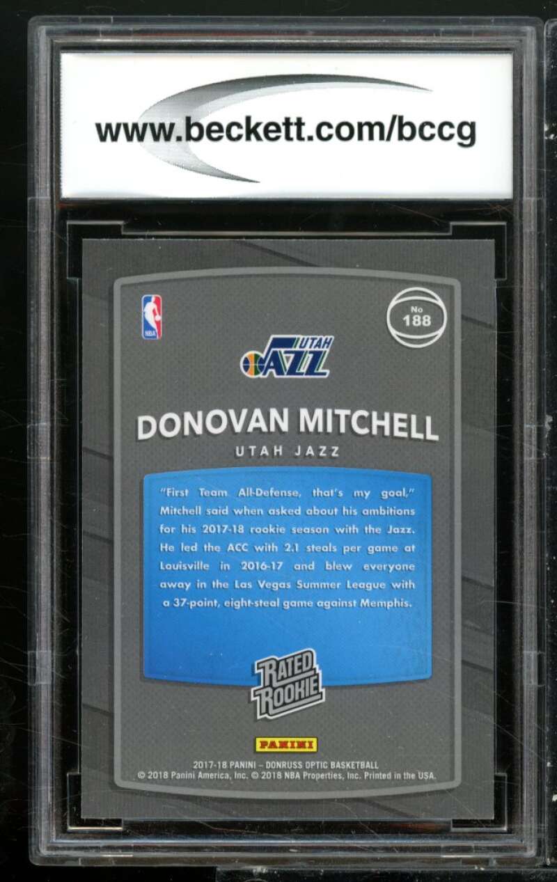 Donovan Mitchell Rookie Card 2017-18 Donruss Optic #188 BGS BCCG 9 Image 2