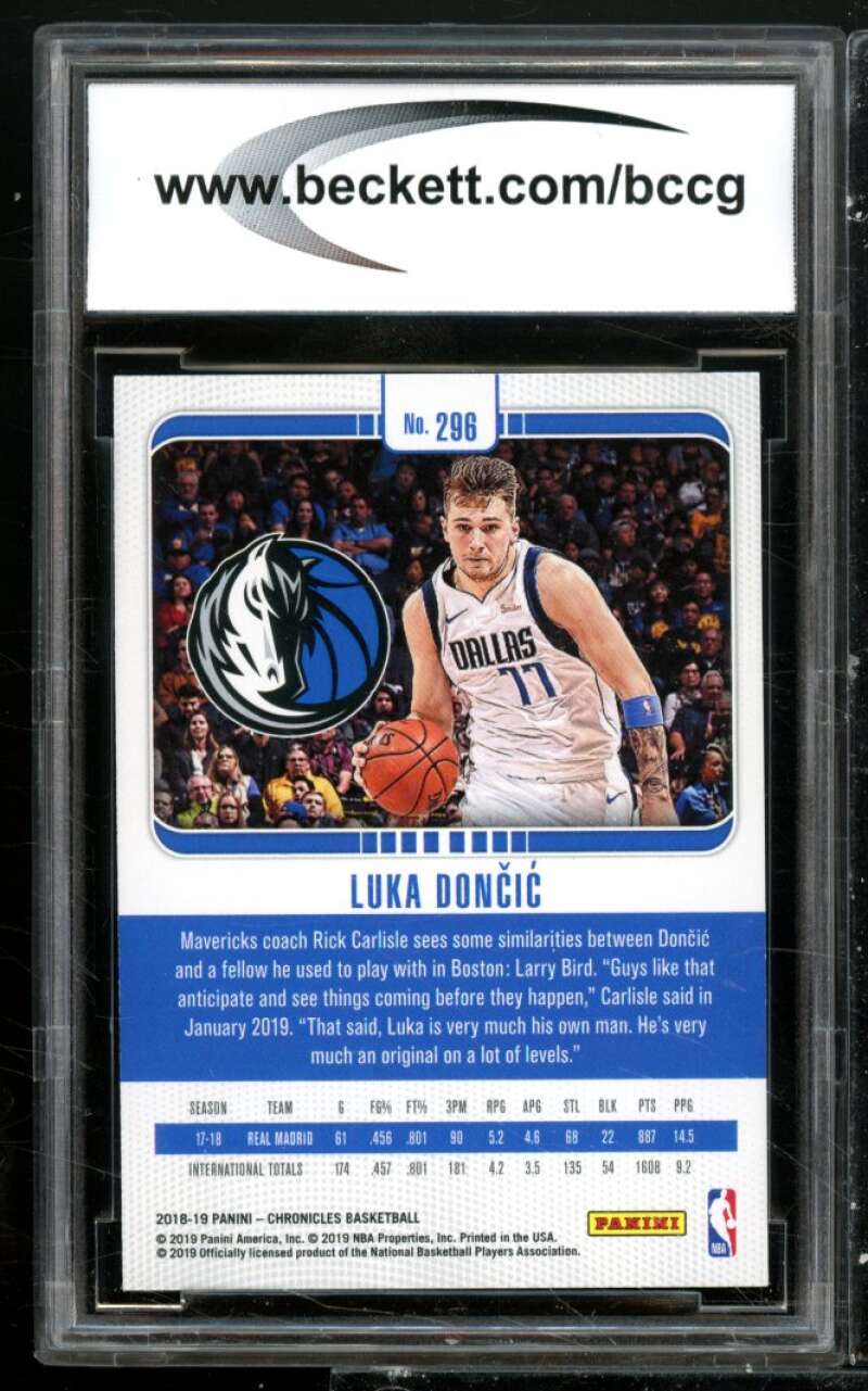 Luka Doncic Rookie Card 2018-19 Chronicles Studio #296 BGS BCCG 9 Image 2