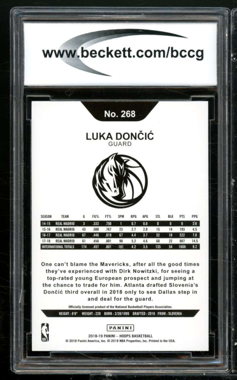 Luka Doncic Rookie Card 2018-19 Hoops #268 BGS BCCG 10 Image 2