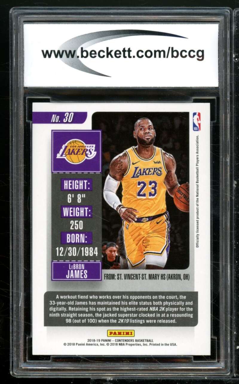 LeBron James Card 2018-19 Panini Contenders #30 BGS BCCG 10 Image 2