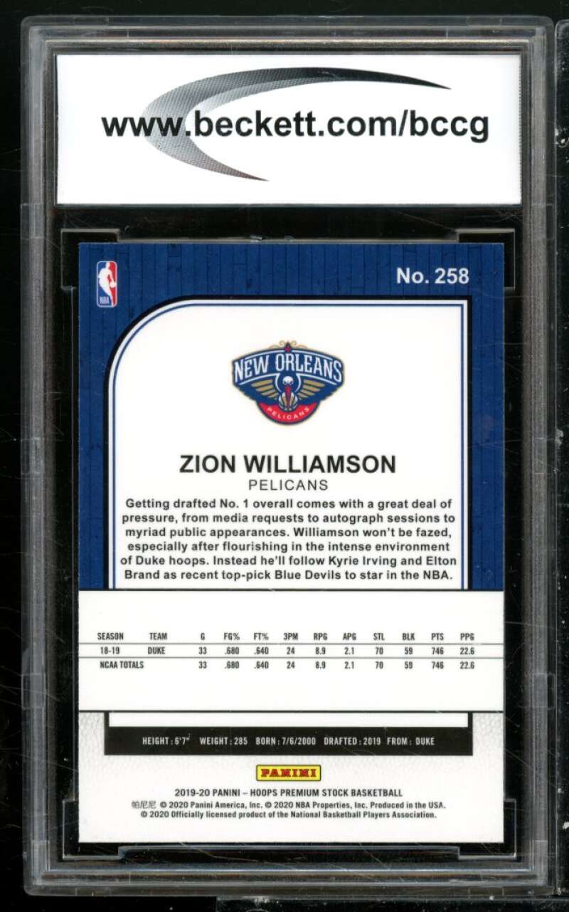 Zion Williamson Rookie Card 2019-20 Hoops Premium Stock #258 BGS 9 Image 2