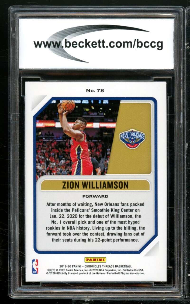 Zion Williamson Rookie Card 2019-20 Panini Chronicles Threads #78 BGS BCCG 10 Image 2