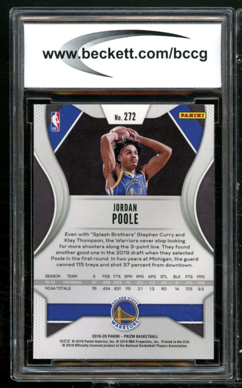 Jordan Poole Rookie Card 2019-20 Panini Prizm #272 BGS BCCG 10 Image 2