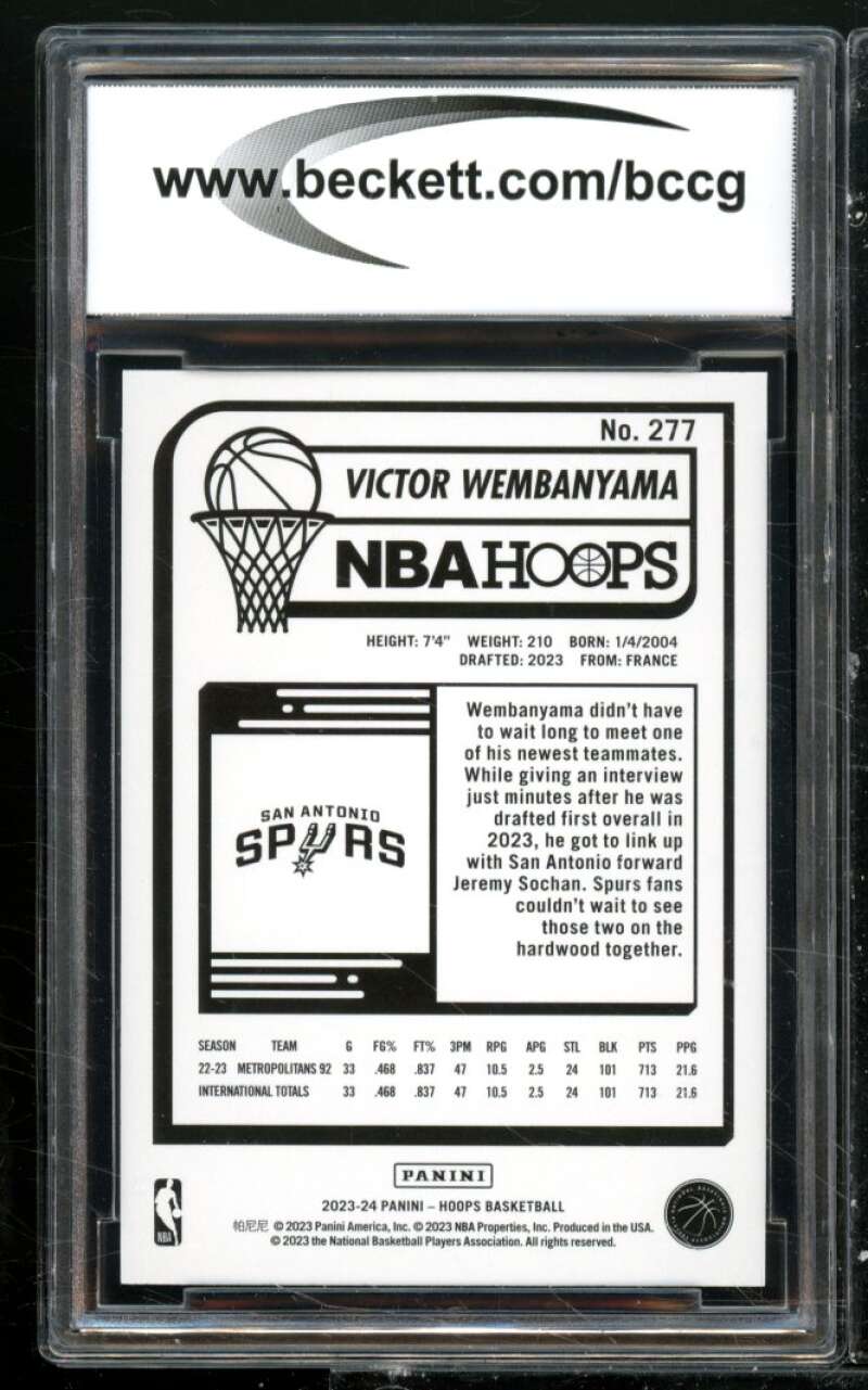 Victor Wembanyama Rookie Card 2023-24 Hoops #277 BGS BCCG 10 Image 2