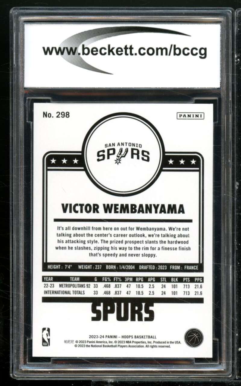 Victor Wembanyama Rookie Card 2023-24 Hoops #298 BGS BCCG 10 Image 2