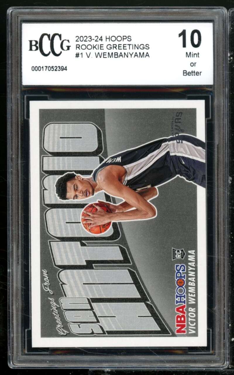 Victor Wembanyama Rookie Card 2023-24 Hoops Rookie Greetings #1 BGS BCCG 10 Image 1