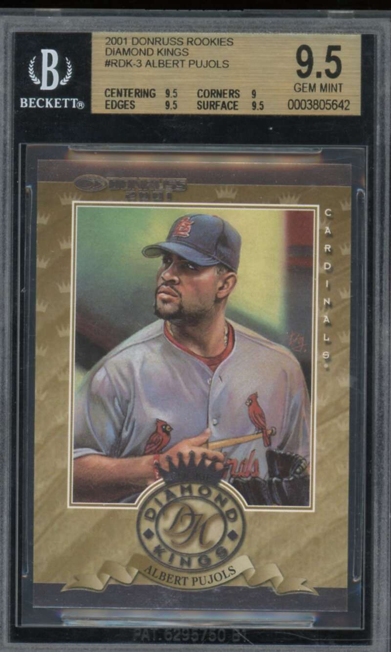 Albert Pujols Rookie Card 2001 Donruss Diamond Kings (pop 7) #RDK-3 BGS 9.5 Image 1