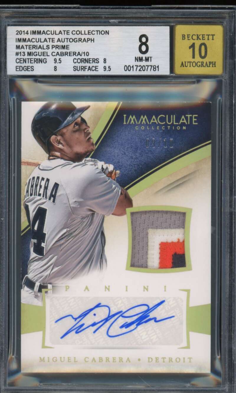 Miguel Cabrera 2014 Immaculate Collection Autograph Materials (# 9/10) #13 BGS 8 Image 1