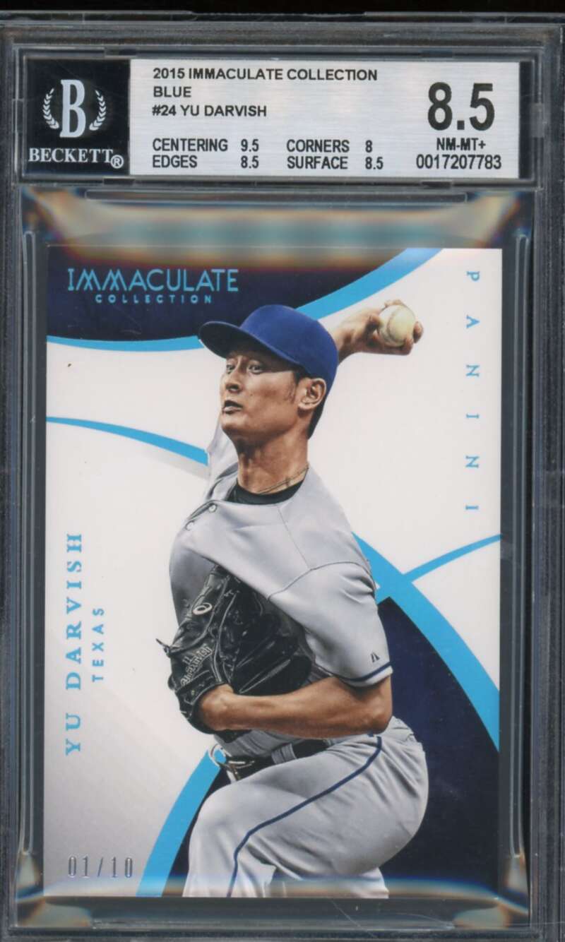 Yu Darvish Card 2015 Immaculate Collection Blue (Serial #d 1/10) #24 BGS 8.5 Image 1