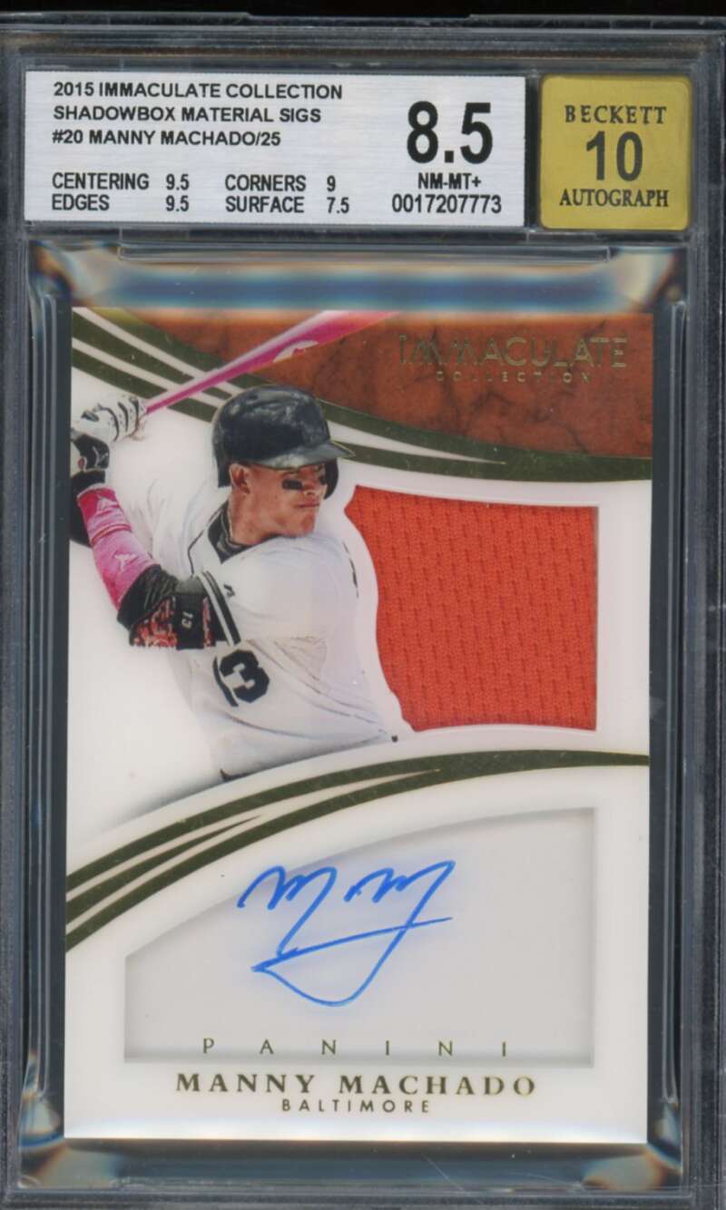 Manny Machado 2015 Immaculate Shadowbox Material Sigs (#d 16/25) #20 BGS 8.5 Image 1