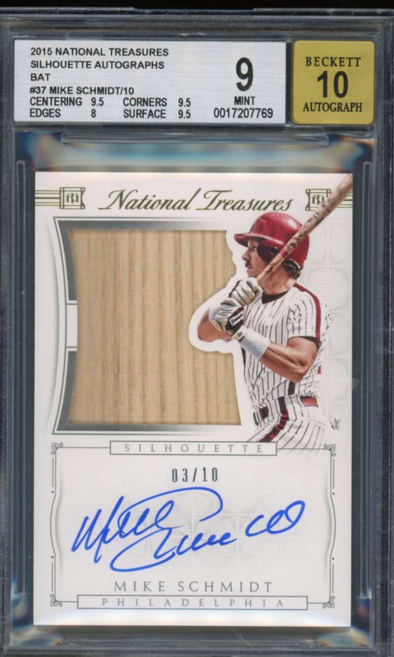 Mike Schmidt 2015 National Treasures Silhouette Auto Bat (Ser #d 3/10) #37 BGS 9 Image 1