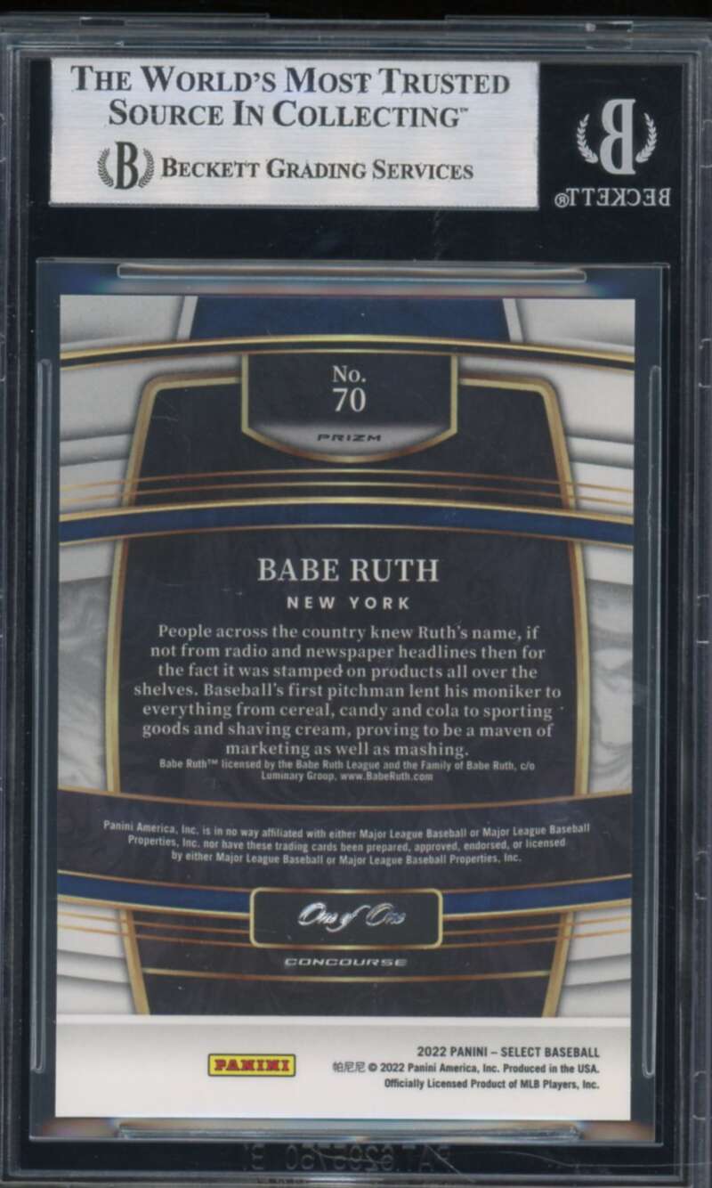 Babe Ruth Card 2022 Select Gold Vinyl (Serial #d 1/1) #70 BGS 8.5 Image 2