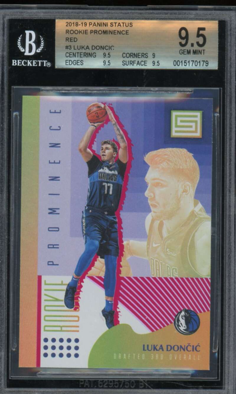 Luka Doncic Rookie Card 2018-19 Panini Status Rookie Prominence Red #3 BGS 9.5 Image 1