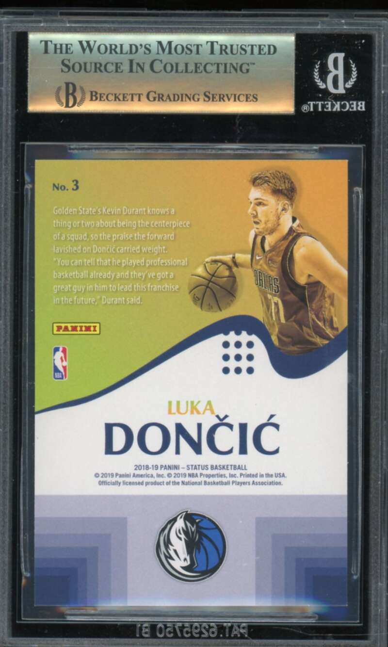 Luka Doncic Rookie Card 2018-19 Panini Status Rookie Prominence Red #3 BGS 9.5 Image 2