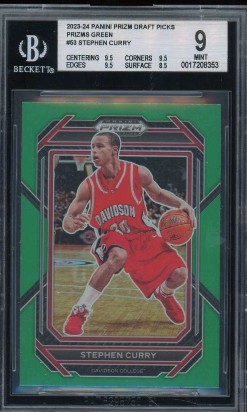 Stephen Curry Card 2023-24 Panini Prizm Draft Picks Prizms Green #53 BGS 9 Image 1