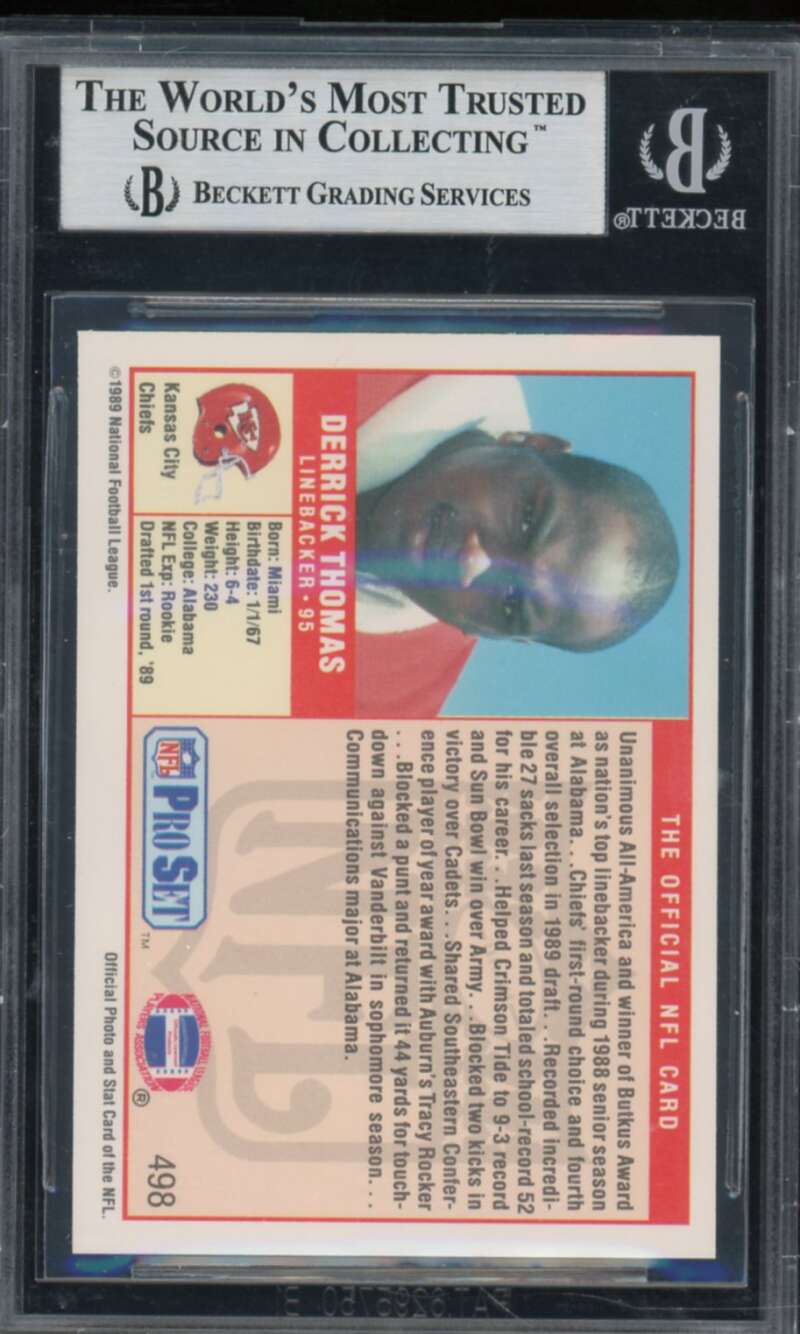 Derrick Thomas Rookie Card 1989 Pro Set #498 BGS 9 Image 2