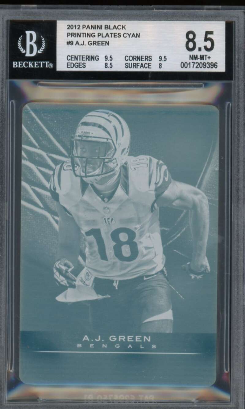 A.J. Green 2012 Panini Black Printing Plates Cyan (Serial #d 1/1) #9 BGS 8.5 Image 1