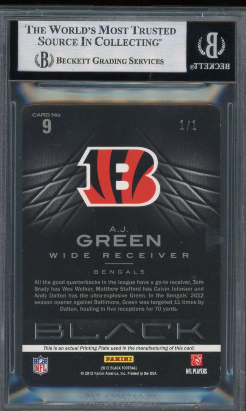 A.J. Green 2012 Panini Black Printing Plates Cyan (Serial #d 1/1) #9 BGS 8.5 Image 2