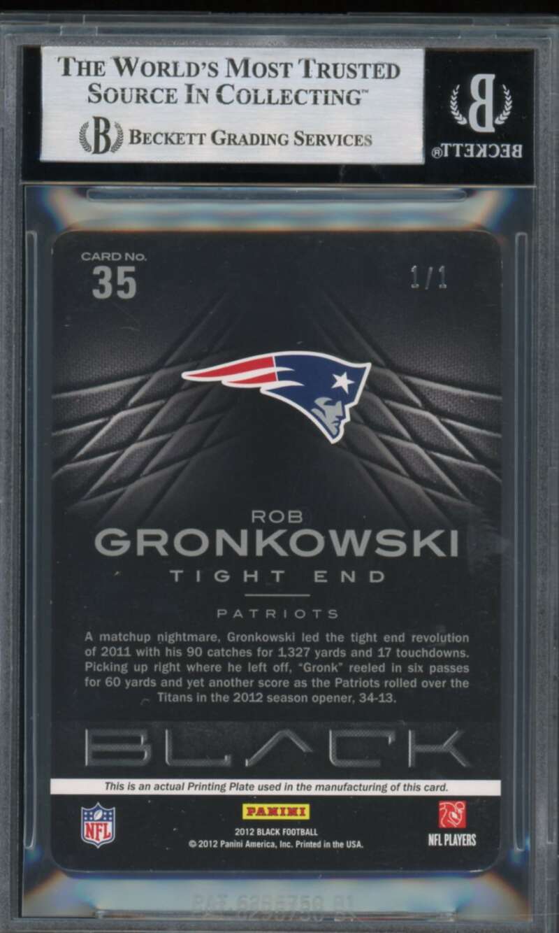 Rob Gronkowski 2012 Panini Black Printing Plates Cyan (Serial #d 1/1) #35 BGS 9 Image 2