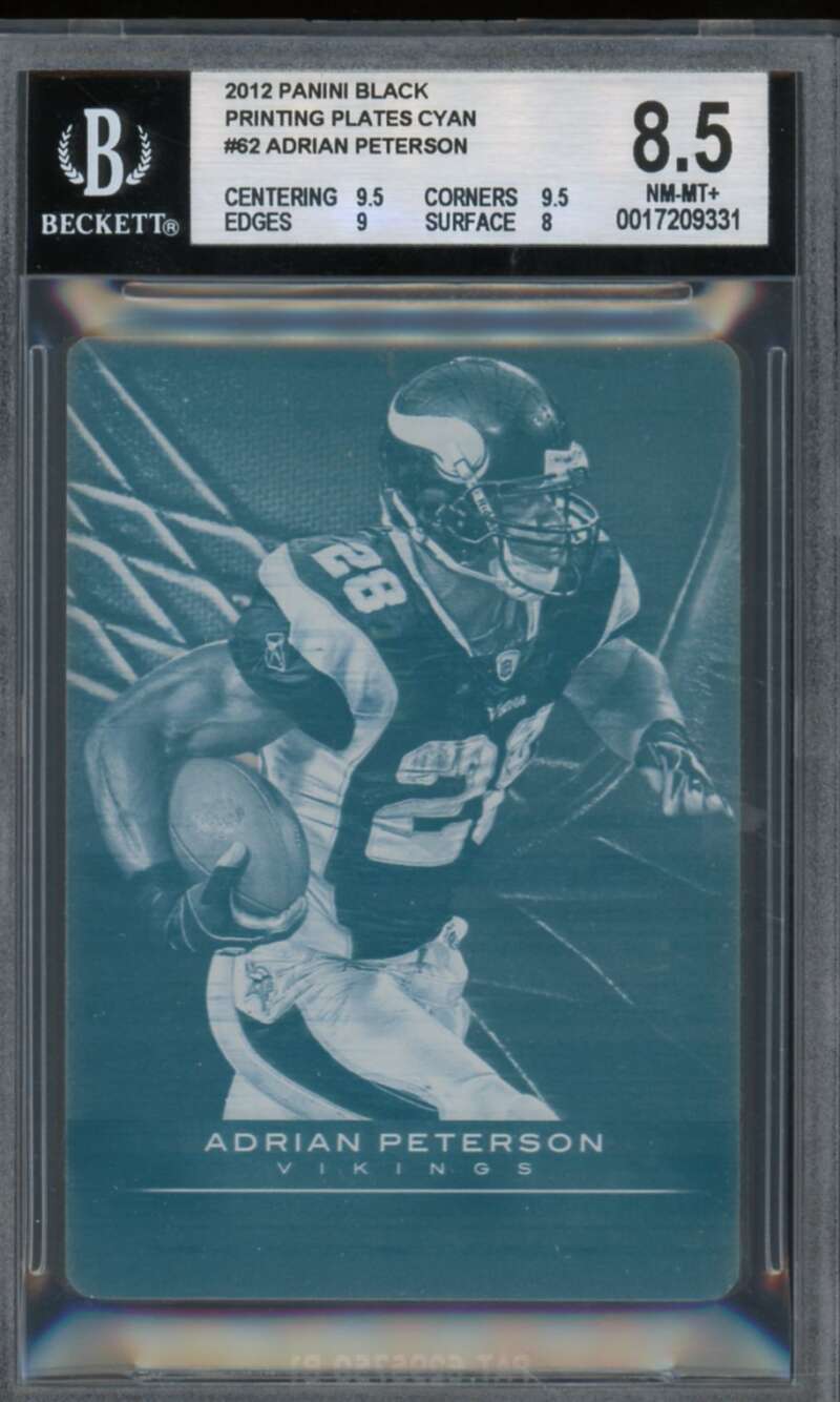 Adrian Peterson 2012 Panini Black Printing Plates Cyan (Ser #d 1/1) #62 BGS 8.5 Image 1