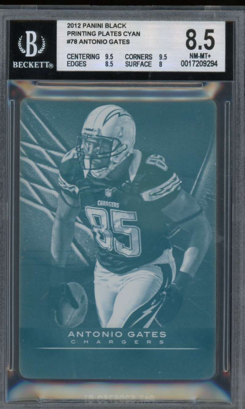 Antonio Gates 2012 Panini Black B Printing Plates Cyan (Ser #d 1/1) #78 BGS 8.5 Image 1