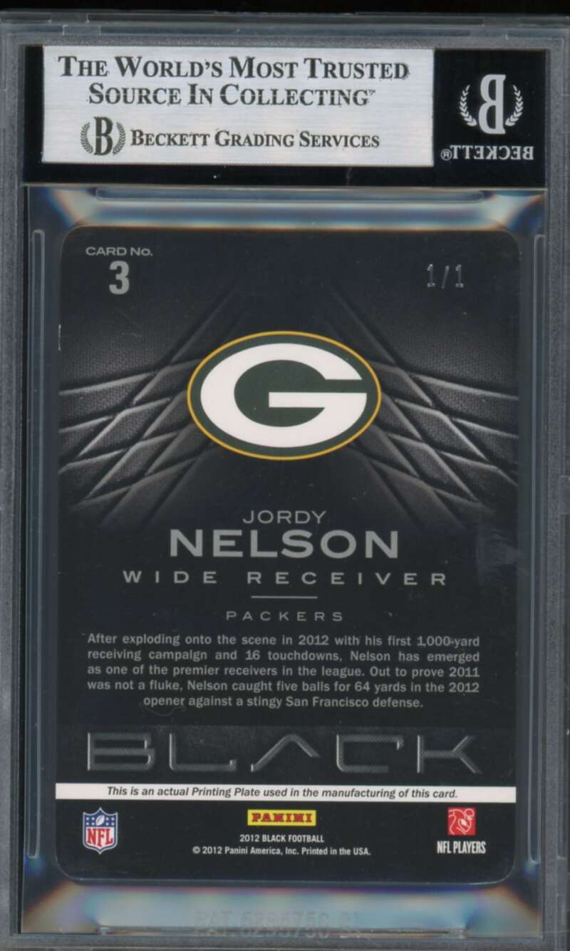 Jordy Nelson 2012 Panini Black Printing Plates Magenta (Ser #d 1/1) #3 BGS 8.5 Image 2