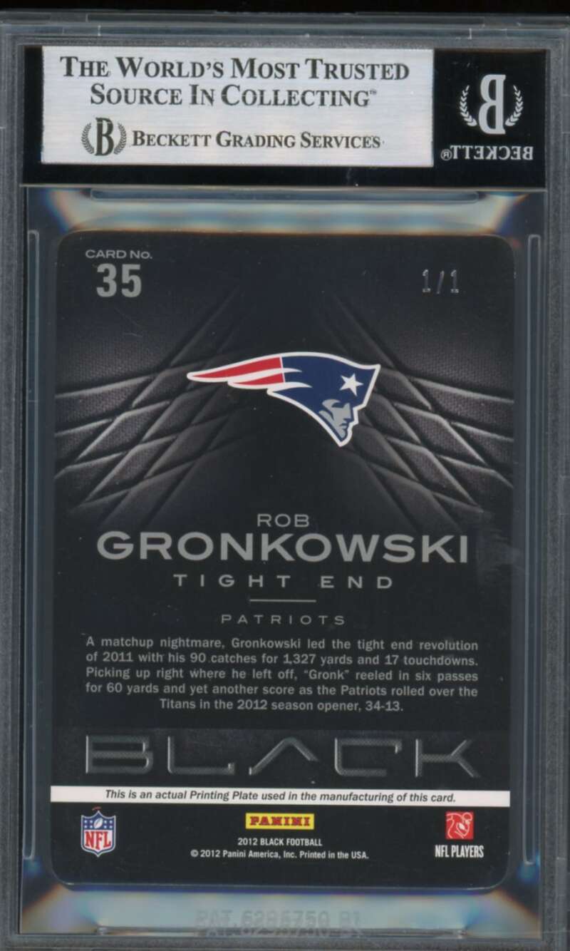 Rob Gronkowski 2012 Panini Black Printing Plate Magenta (Ser #d 1/1) #35 BGS 8.5 Image 2