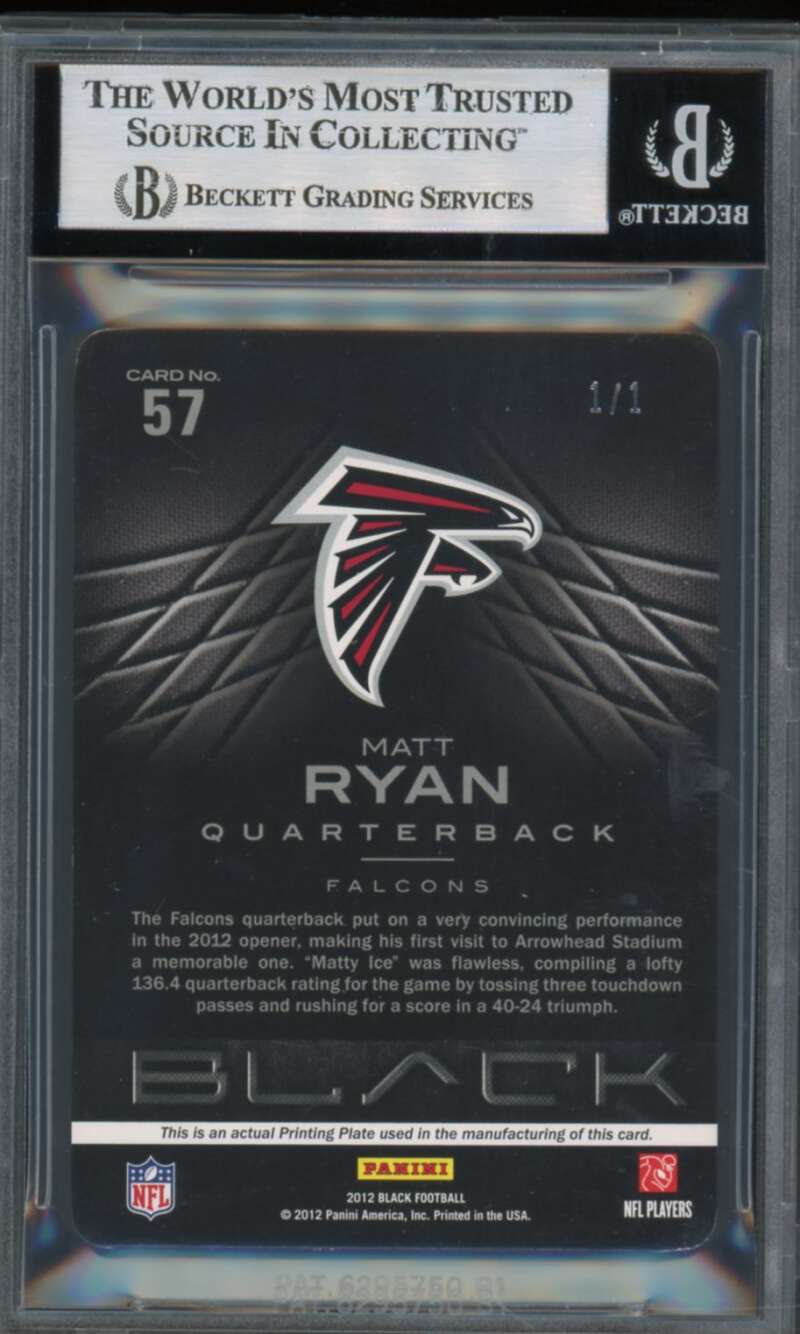 Matt Ryan 2012 Panini Black Printing Plates Magenta (Ser #d 1/1) #57 BGS 8.5 Image 2