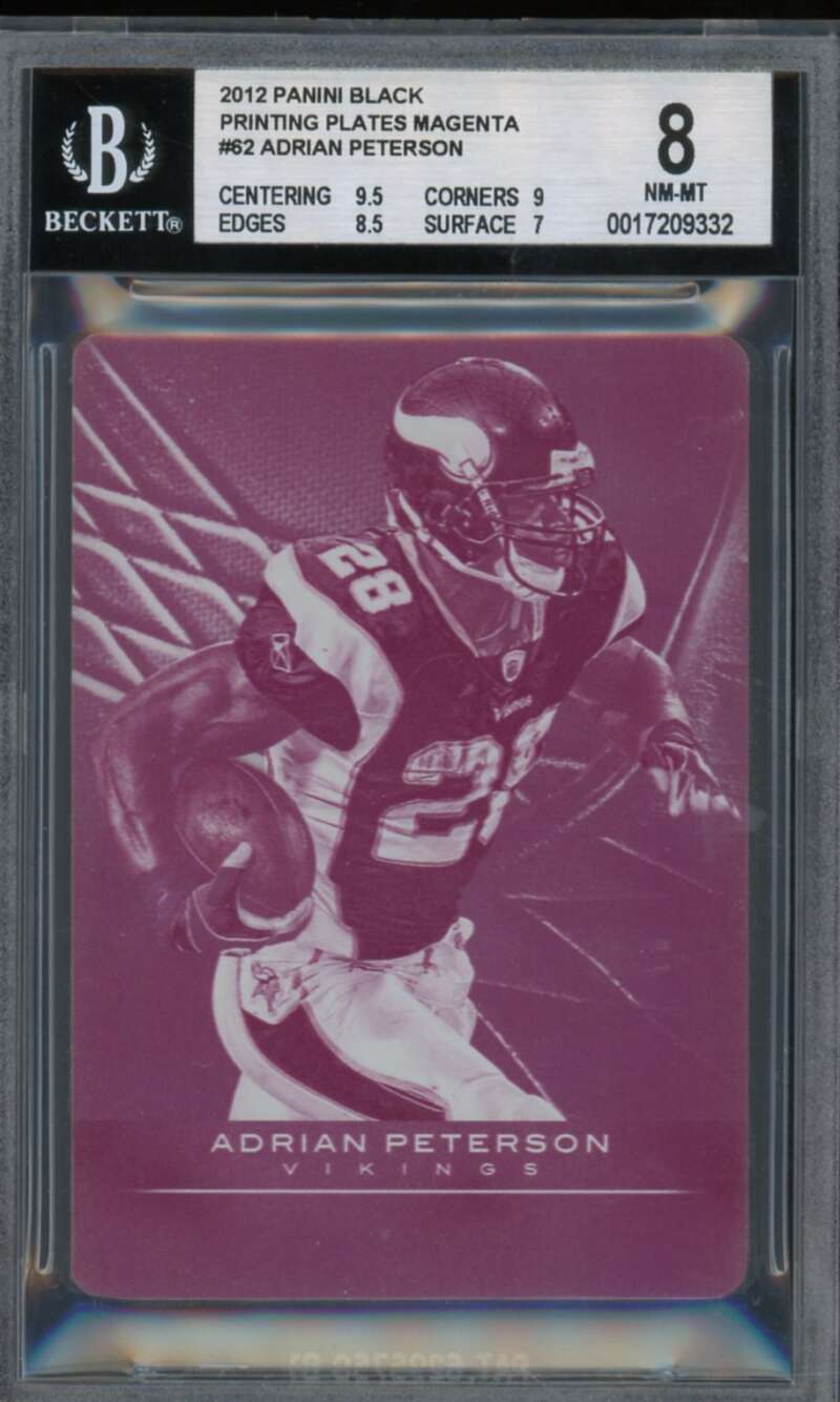 Adrian Peterson 2012 Panini Black Printing Plate Magenta (Ser #d 1/1) #62 BGS 8 Image 1