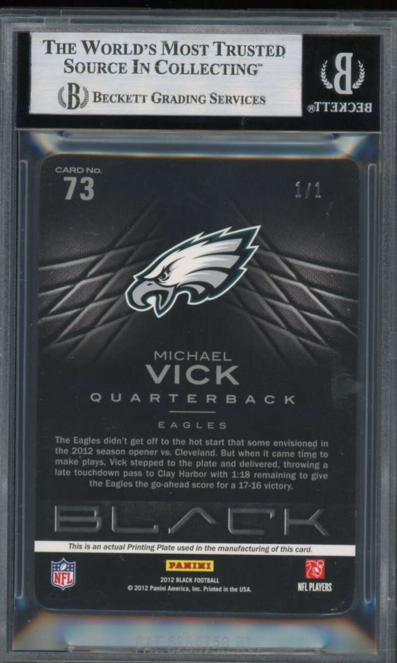 Michael Vick 2012 Panini Black Printing Plates Magenta (Ser #d 1/1) #73 BGS 8.5 Image 2