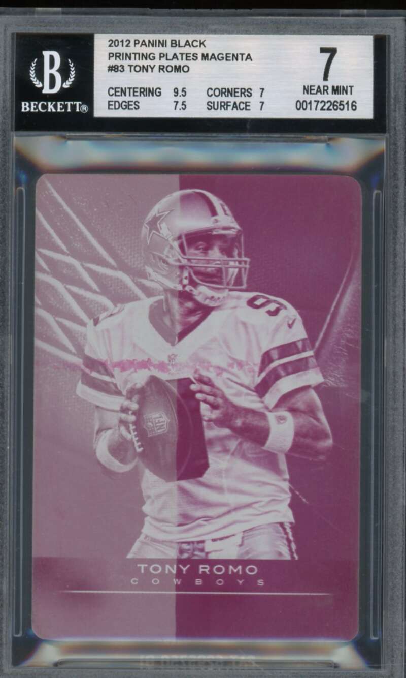 Tony Romo 2012 Panini Black Printing Plates Magenta (Serial #d 1/1) #83 BGS 7 Image 1