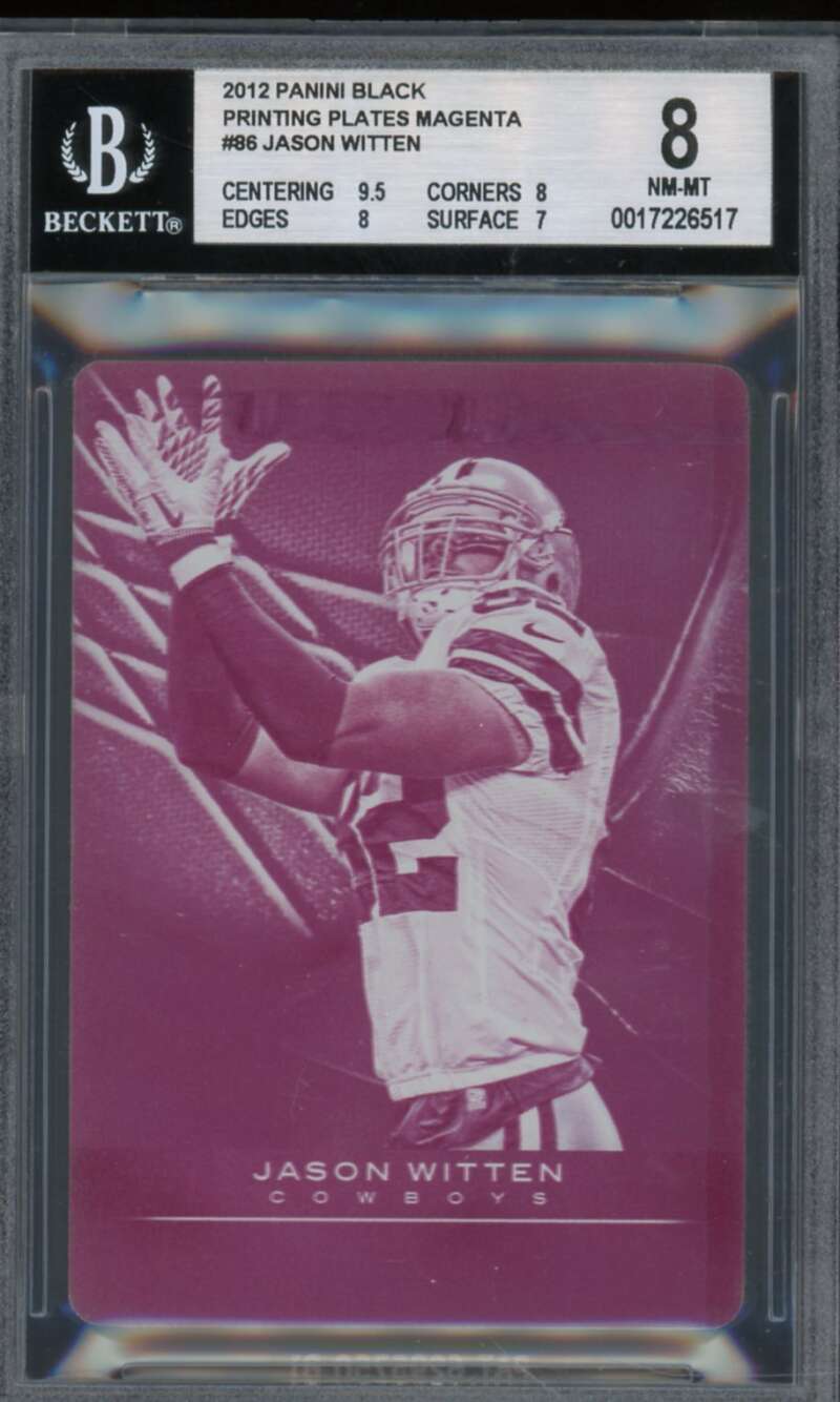 Jason Witten 2012 Panini Black Printing Plates Magenta (Serial #d 1/1) #86 BGS 8 Image 1