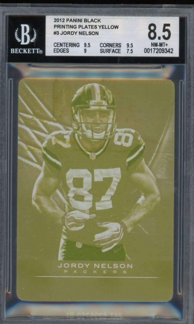 Jordy Nelson 2012 Panini Black Printing Plates Yellow (Serial #d 1/1) #3 BGS 8.5 Image 1