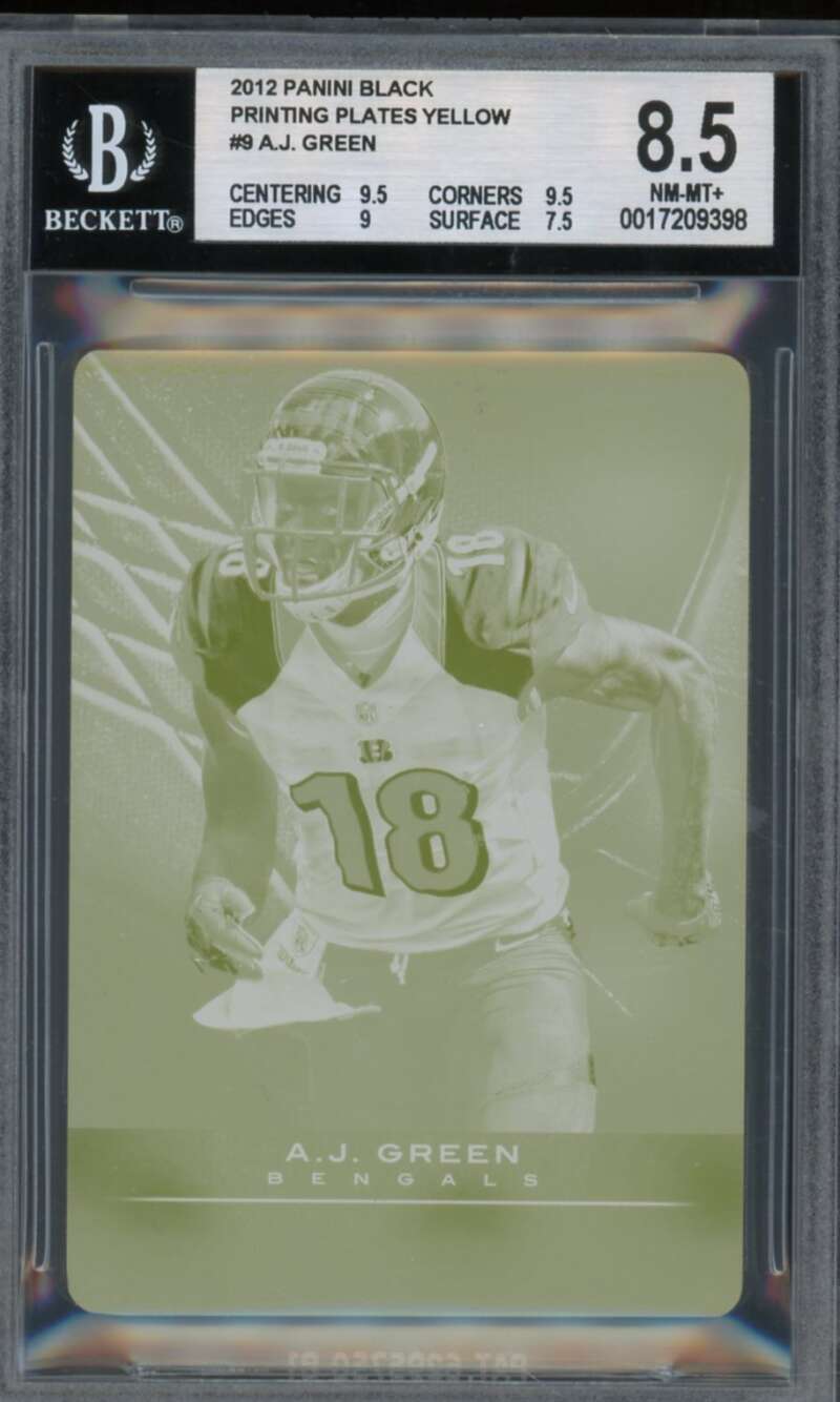 A.J. Green 2012 Panini Black Printing Plates Yellow (Serial #d 1/1) #9 BGS 8.5 Image 1