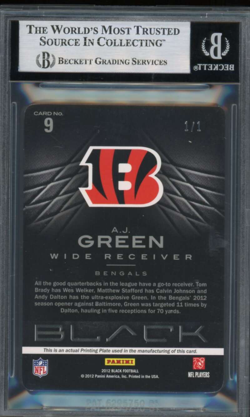 A.J. Green 2012 Panini Black Printing Plates Yellow (Serial #d 1/1) #9 BGS 8.5 Image 2