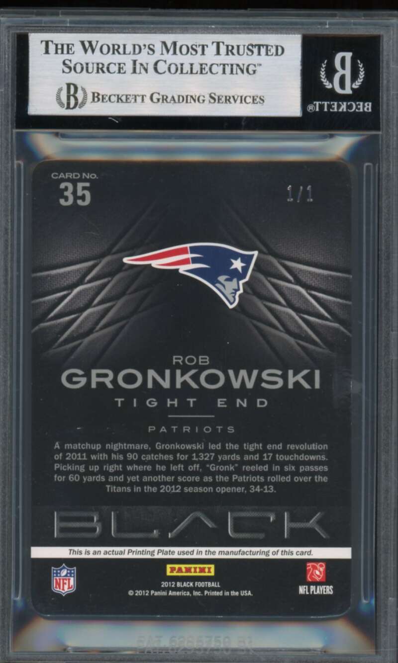 Rob Gronkowski 2012 Panini Black Printing Plates Yellow (Ser #d 1/1) #35 BGS 8.5 Image 2