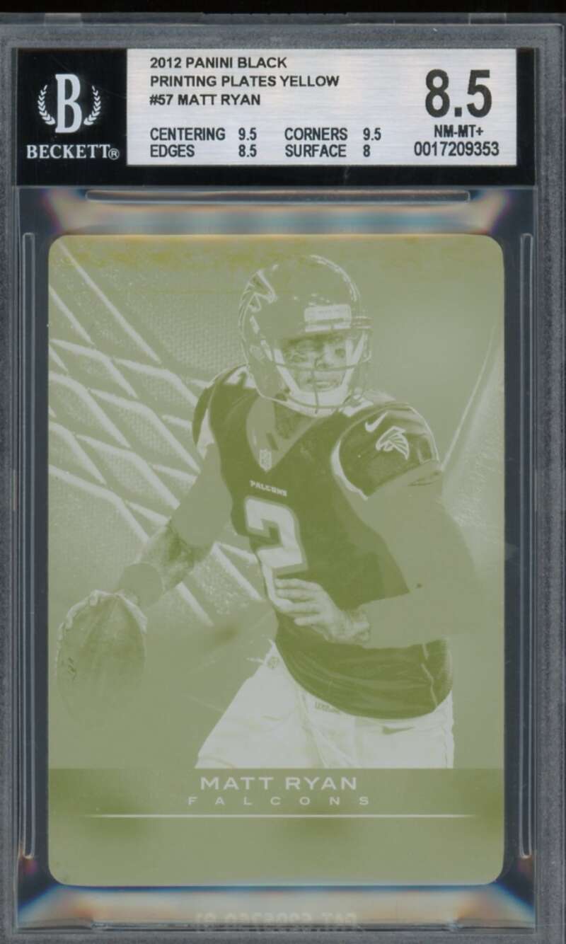 Matt Ryan 2012 Panini Black Printing Plates Yellow (Serial #d 1/1) #57 BGS 8.5 Image 1