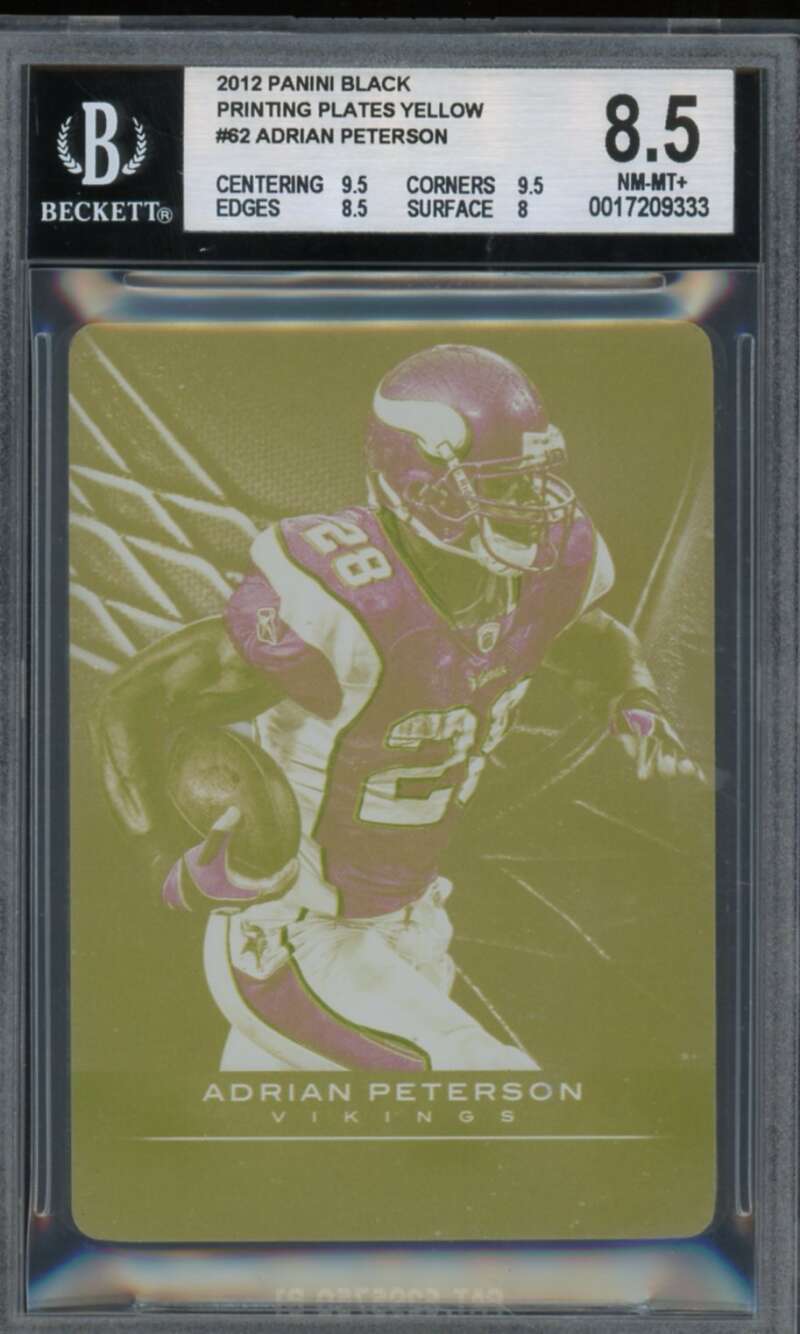 Adrian Peterson 2012 Panini Black Printing Plates Yellow (#d 1/1) #62 BGS 8.5 Image 1