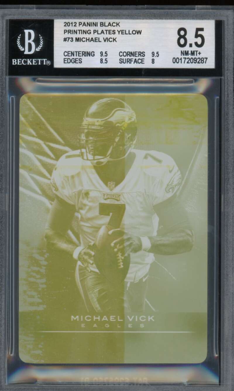 Michael Vick 2012 Panini Black Printing Plates Yellow (Ser #d 1/1) #73 BGS 8.5 Image 1