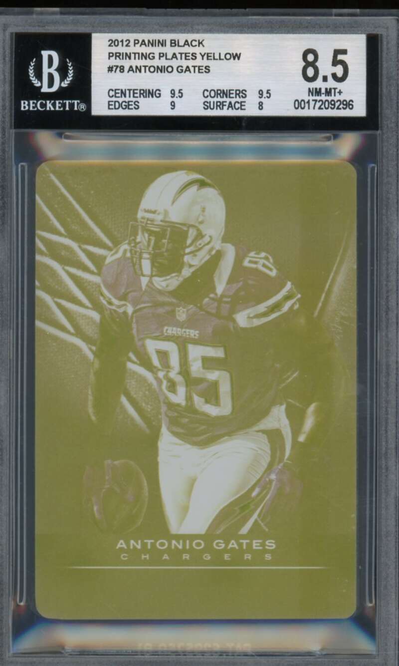 Antonio Gates 2012 Panini Black Printing Plates Yellow (Ser #d 1/1) #78 BGS 8.5 Image 1