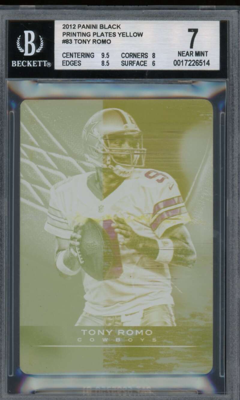 Tony Romo 2012 Panini Black Printing Plates Yellow (Serial #d 1/1) #83 BGS 7 Image 1