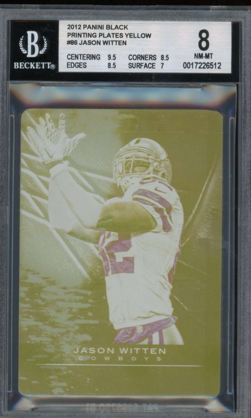 Jason Witten 2012 Panini Black Printing Plates Yellow (Serial #d 1/1) #86 BGS 8 Image 1