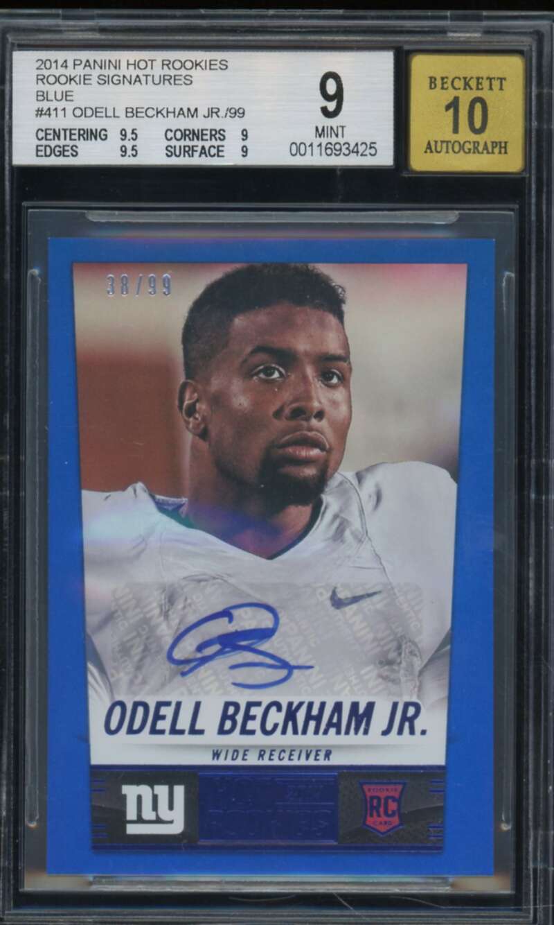 Odell Beckham Rookie Card 2014 Panini Hot Rookies Signatures Blue #411 BGS 9 Image 1