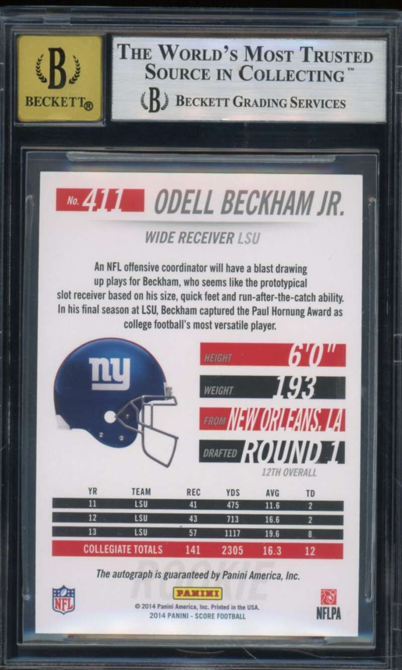 Odell Beckham Rookie Card 2014 Panini Hot Rookies Signatures Blue #411 BGS 9 Image 2