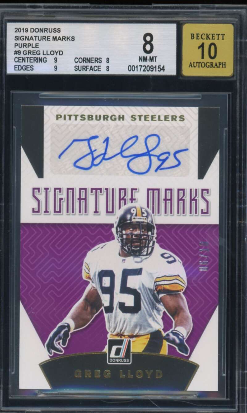 Greg Lloyd Card 2019 Donruss Signature Marks Purple (Serial #d 6/10) #9 BGS 8 Image 1