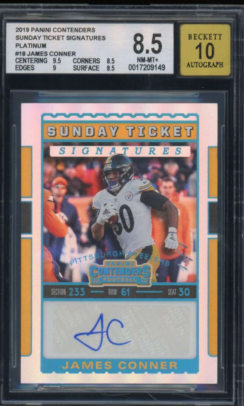 James Conner 2019 Contenders Sunday Ticket Sig Platinum (#d 1/1) #18 BGS 8.5 Image 1