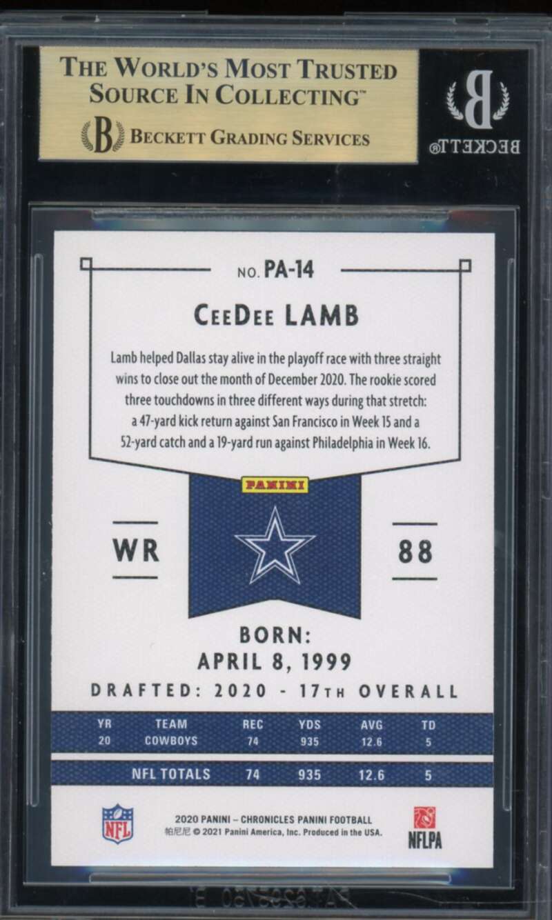 CeeDee Lamb Rookie Card 2020 Panini Pink #14 BGS 9.5 Image 2