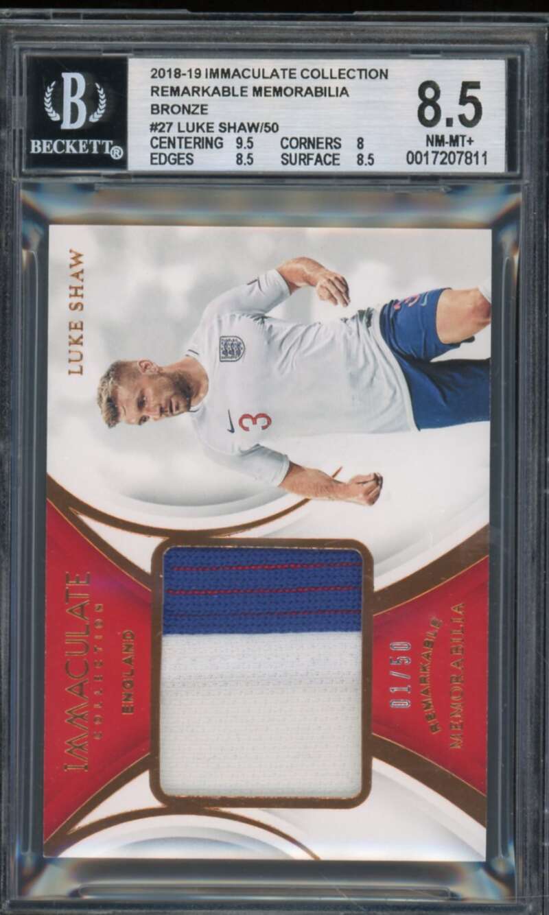 Luke Shaw 2018-19 Immaculate Remarkable Memorabilia Bronze (#d 1/50) #27 BGS 8.5 Image 1