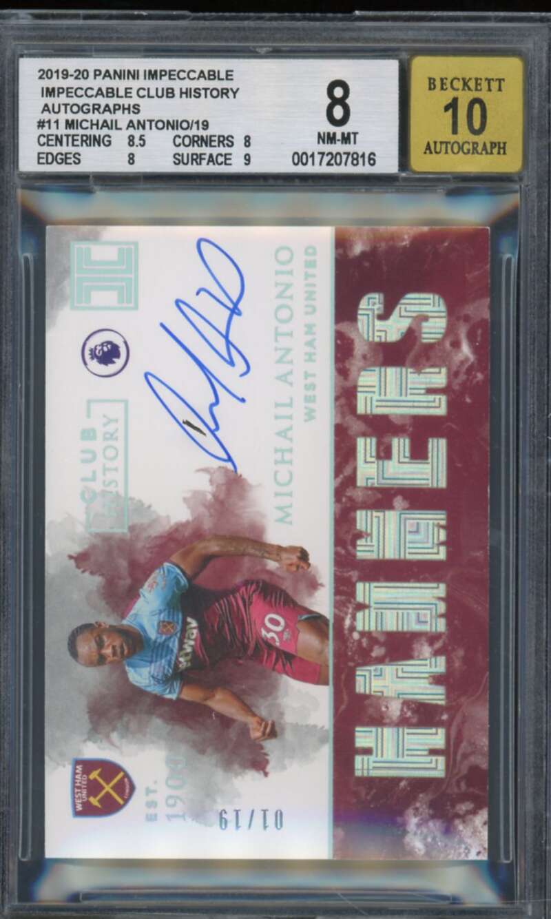 Michail Antonio 2019-20 Impeccable Club History Autographs (#d 1/19) #11 BGS 8 Image 1