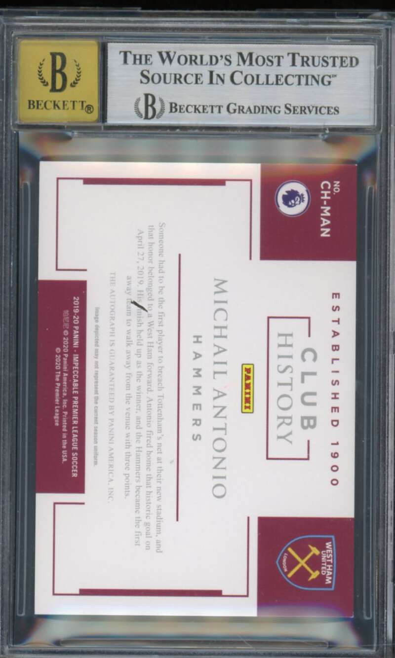 Michail Antonio 2019-20 Impeccable Club History Autographs (#d 1/19) #11 BGS 8 Image 2